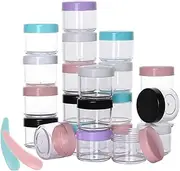 100 Pcs 20g Plastic Sample Cosmetic Containers with Lids and 10 Pcs Mini Makeup Spatula，Refillable Cosmetic Jars Lip Scrub Containers for Skincare - Multi Color