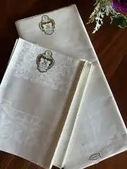 Vtg NWT Liddell Irish Linen Damask Banquet Tablecloth 70x106 12 Napkins 22” Box