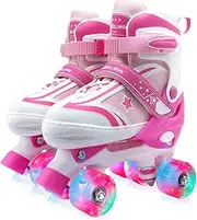 Kids Roller Skate for Boys and Girls, Adjustable Rollerskates with Wheels Light up for Children, Outdoor Roller Skates Shoes for Age 5-8 and 8-12,