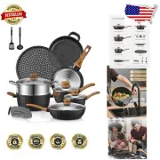 15-Piece Nonstick Induction Cookware Set in Elegant Black - Safe & Versatile