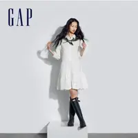 在飛比找momo購物網優惠-【GAP】女裝 純棉翻領長袖洋裝-白色(891083)