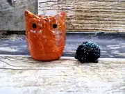 FALL orange resin owl pen holder Stationery Pen Make Up Brush Holder FLOWER POT