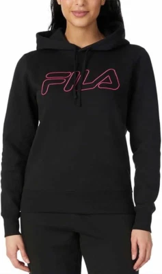 Fila Womens Midweight Fleece Pullover Logo Hoodie Color Black, XL