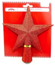 Mini Red Glitter Star Tree Topper, plastic,Glitter Covered,Cone,5.6"