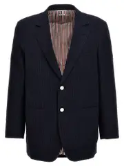 [Thom Browne] Thom Browne-Single-Breasted Seersucker Blazer Blu-Uomo 0 Blue