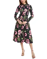 Oscar de la Renta Button Front Poppies Midi Dress