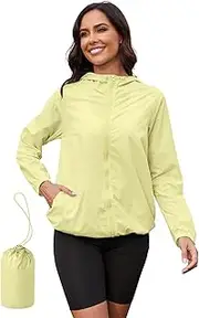 PITINAN Rain Jacket Women Lightweight Waterproof Windbreaker Jacket with Hooded Outdoor Raincoat with Pockets