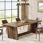 Executive Computer Desk, Solid Wood Pedestal, Industrial Study Writing Table, Brown, All-Wood Construction