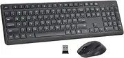 HUO JI Wireless Keyboard and Mouse Combo for Windows Mac, 2.4G Full-Size Ergonomic Computer Keyboard, Long Battery Life - 12 Months, Quiet Keys and Clicks, Black