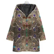 Brocade Cotton Canvas Hooded Jacket Gold Cloak Baroque Coat Unisex Amethyst Ruby
