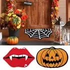 Halloween Pumpkins Rugs Spider Web Red Lips Mat Bath Absorbent Mat Bedroom