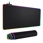 RGB Large Mouse Pad With LED Lights, PC Gaming Accessories Black Desktop Keyboard Pad, Non-Slip Rubber Base XXL for Gamer Boys Men Gift (80 * 30cm) (Black)