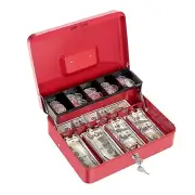 Cash Box with Money Tray and Key Lock Large Metal Money Safe Box with Cantile...