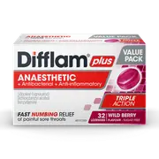 Difflam Plus Anaesthetic Triple Action Wild Berry 32