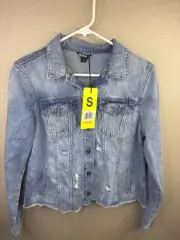 BUFFALO JEANS DAVID BITTON DENIM JEAN JACKET WOMENS SMALL DISTRESSED LOOK