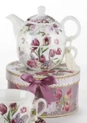 Delton Porcelain Tea for One Gift Set Stacked Teapot & Cup TULIP