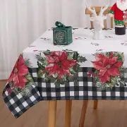 CHRISTMAS Tablecloth Rectangle 60x84 Waterproof Polyester, Poinsettias Holly Ivy