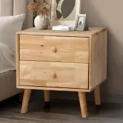 Bedside Table with 2 Drawers and Rubber Wood Leg Bed Side Table Nightstand Stora