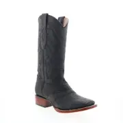 Los Altos Square Toe Teju Lizard Saddle Mens Black Wide Cowboy Western Boots