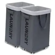 Hamper with Wheels, 2-Pack Foldable Laundry Baskets with 75L Grey 2-Pack