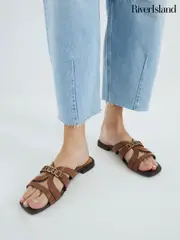 River Island Brown Strappy Flat Mules (F69382) | $78