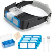 Headband Magnifier with LED Light, Rechargeable Head Mount Magnifier 1.5X to 3.5