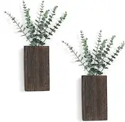 Wall Planter, 2PCS Wooden Plant Wall Decor Vase with Artificial Eucalyptus, Wall Hanging Planter, Vertical Wall Decor for Bedroom Living Room Home Office Decor, Plant Wall Decor, Wall Planter
