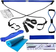 Home Pilates Kit - Pilates Bar Skipping Rope Yoga Bands | 8X Stretching Workout Equipment, Yoga Set Full Body Exercise for Women & Men
