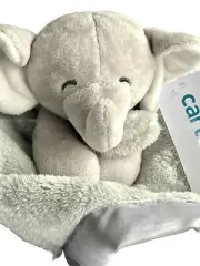 Carters Elephant Plush Lovey Security Blanket Soother 15” Satin Back New Baby