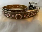 Nocona N4411002-26 Girls Horseshoe Concho Belt, Pink Stones, Size 26, NWT