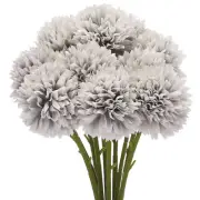 Artificial Flower Heads, Silk Chrysanthemum Hydrangea Grey Faux Flowers 10Pcs