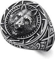 [WESTMIAJW] Viking Ring Men Norse Viking Wolf/Raven/Compass/Tree of Life Rings Jewellery for Men Size Q/S / T1/2 / V1/2 / Y/Z+1