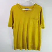 NEW Sussan Wool Knit Top Womens Large Knit Mustard Yellow Pocket Stretch RRP $69