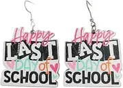 [COLORFUL BLING] Teacher's Day Earrings Graduation Wooden Dangle Earrings Dainty Cap Clothes Book Shape School Earrings Shinning Giltter Last First Day of School Drop Earrings Back to School Jewelry Gifts