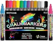 Liquid Chalk Markers, 3mm Glass Markers Erasable - Chalk Pens for Chalkboards Signs, Bistro, Windows, Glass, Bistro, Reversible Tip Non-toxic (12 Color -3mm)