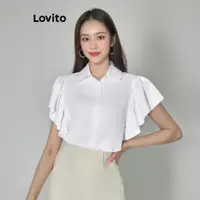 在飛比找蝦皮商城優惠-Lovito 女款休閒素色荷葉邊紐帶襯衫 LBA05052 