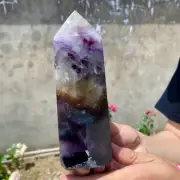 2.5lb Natural Rainbow Fluorite Obelisk Quartz Crystal Wand Tower Point Healing.