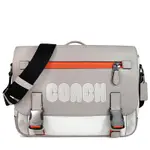 COACH TRACK防刮LOGO混搭皮革金屬雙滑釦手提/斜背大書包(白灰色)