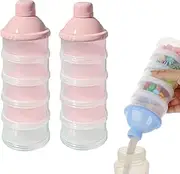 2 PCS 5 Layers Baby Milk Powder Dispenser, Milk Powder Pots, Formula Dispenser Portable Milk Powder Formula Dispenser Container Pot Box Milk Cans Snack Storage Box for Travel(Light Pink+ Light Pink)