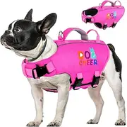 Dogcheer Ripstop Dog Life Jacket, Dog Life Vest with Double Rescue Handle, Reflective High Buoyancy Dog Swim Vest, Adjustable Dog Float Coat for Small Medium Large Dogs-Pink,S
