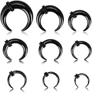 [JIVENORTE] 9Pcs 14G - 00G Acrylic Pincher Tapers Septum Ring C Shape Buffalo Stretcher Expander with Black O-Rings for Stretching Pierced Nose Ear Cartilage, 14G - 00G, Acrylic, no gemstone