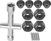 Wheel Hex Hub Adapter Set, Lock Nuts Cross Wrench Set 12mm Wheel Hub Adapter 1/10 RC Car Upgrade Parts 6mm for 1/10 RC Car(Black)