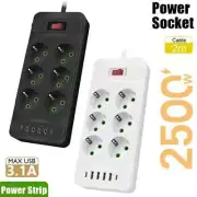 EU Plug AC Outlet Multitap Power Strip 2 m Extension Cord Electrical Socket USB