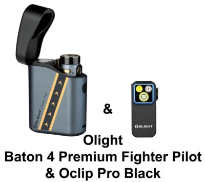 Olight Baton 4 Premium Fighter Pilot 1300 Lu w/Charging Case & OClip Pro Black