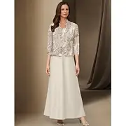 A-Line 3 Piece Mother of the Bride Dress Elegant Simple Casual Boat Neck Ankle Length Chiffon Long Sleeve with Lace 2025