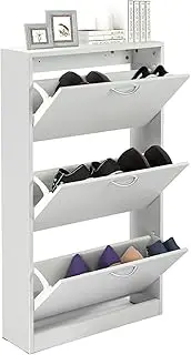 [HOPUBUY] Shoe Cabinet for Entryway, White Narrow Shoe Storage Cabinet Flip Down Shoe Rack Wood 3 Tier Shoe Organizer for Home and Apartment