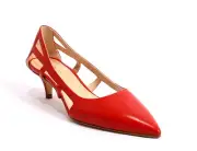Etre 5073b Red / Side Cutouts / Pointy-Toe Leather Pumps 38.5 / US 8.5