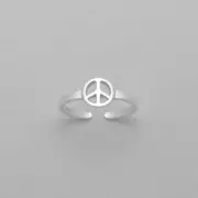 TJS 925 Sterling Silver Toe Ring Peace Sign Symbol Adjustable Body Jewellery