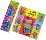 Teach a Child How to Tie Shoes Using Their Left Hand Instruction Card Plus Two Blue Left Handed Scissors for Kids - Blue