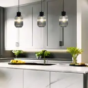 Ribbed Jar Pendant Light in Black/Clear Glass